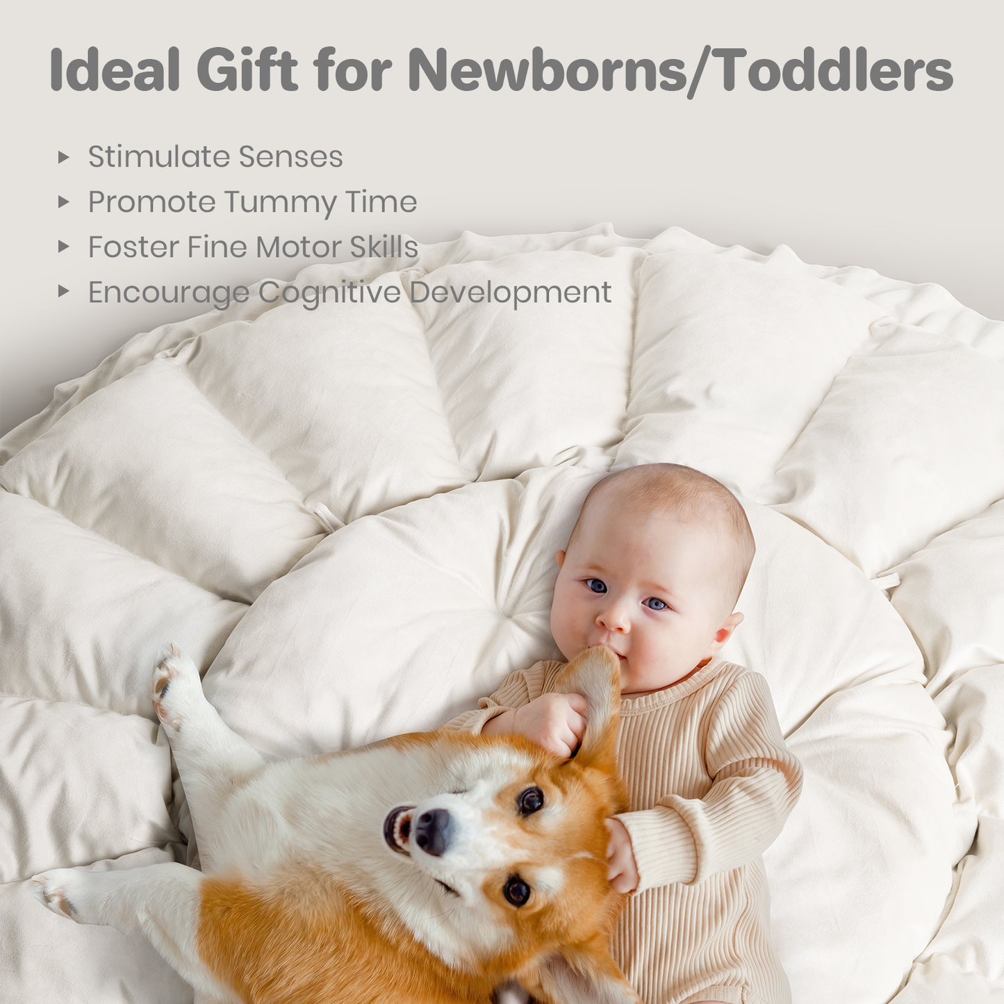 Rinnebbit Baby Play Gym Mat, 6 in 1 Large Cozy Tummy-Time Playmat with 5 Toys