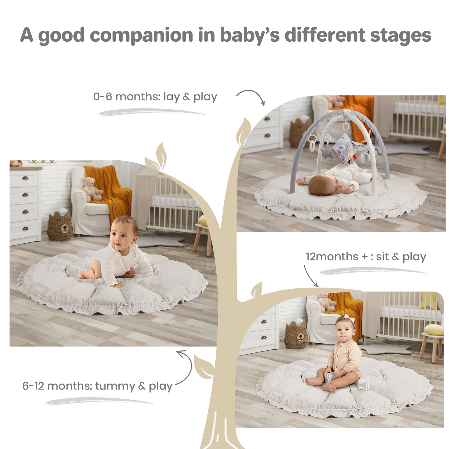 Rinnebbit Baby Play Gym Mat, 6 in 1 Large Cozy Tummy-Time Playmat with 5 Toys